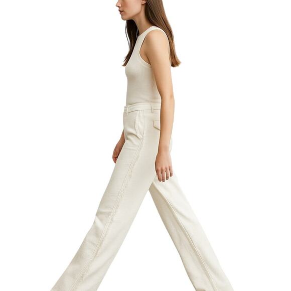 Zara Pants - Zara Fringe Trim Wide-Leg Pockets Belt loops Pants Cotton Blend Off-White XS